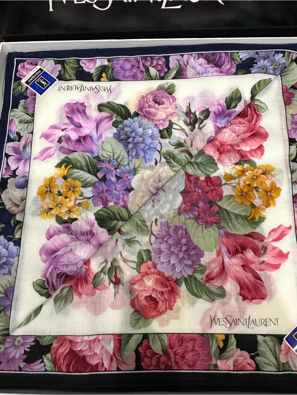 Vintage Yves Saint Laurent Floral Neckerchief Scarf Set NIB Boxed YSL - Picture 5 of 6